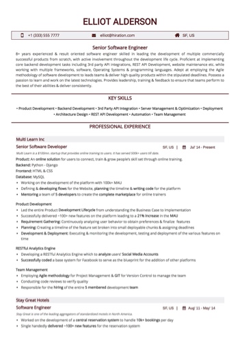 Senior Software Engineer Resume Sample